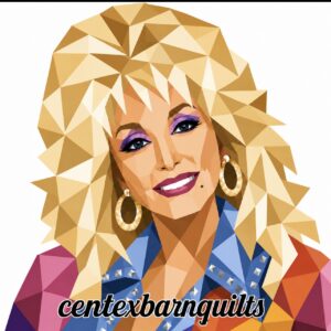 Geometric country music singer portrait with big blonde hair and gold hoop earrings