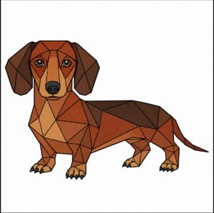Geometric dachshund barn quilt pattern in red and brown on white