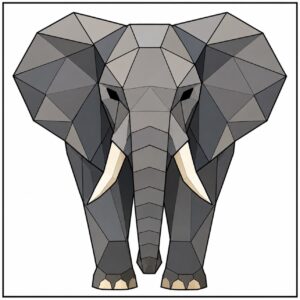 Geometric elephant barn quilt pattern in gray with ivory tusks