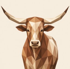 Geometric Texas longhorn barn quilt pattern in brown and cream with long sweeping horns