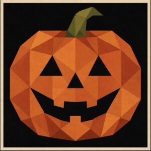 Geometric jack-o'-lantern pumpkin barn quilt pattern on black — Centex Barn Quilts