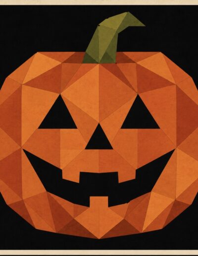 Geometric jack-o'-lantern pumpkin barn quilt pattern on black — Centex Barn Quilts