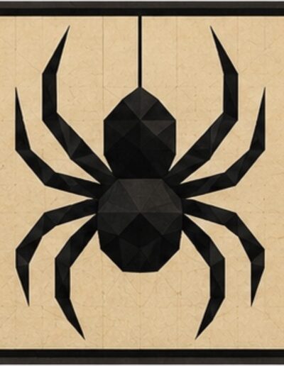 Geometric black spider barn quilt pattern on tan background — Centex Barn Quilts