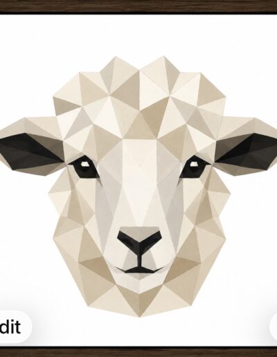 Geometric sheep face barn quilt pattern in cream and black — Centex Barn Quilts