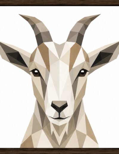Geometric goat face barn quilt pattern with horns in tan and gray — Centex Barn Quilts