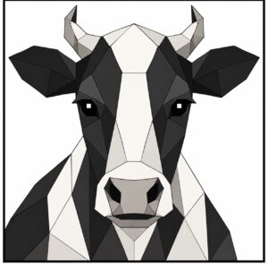 Black and white geometric cow face barn quilt pattern with horns — Centex Barn Quilts