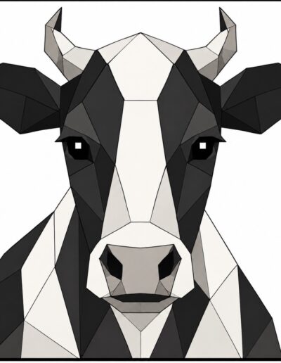 Black and white geometric cow face barn quilt pattern with horns — Centex Barn Quilts