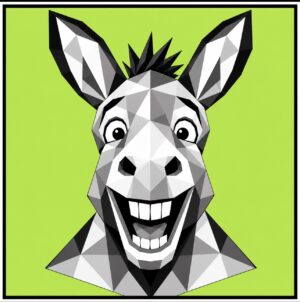 geometric grinning donkey barn quilt pattern in gray on lime green background