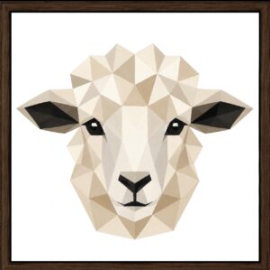 Geometric sheep face barn quilt pattern in cream and black on white