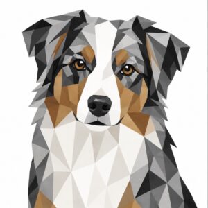 Australian Shepherd dog face barn quilt pattern in black, white, and tan merle