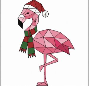 Pink flamingo in a Santa hat and striped scarf Christmas barn quilt pattern