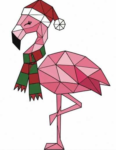 Pink flamingo in a Santa hat and striped scarf Christmas barn quilt pattern