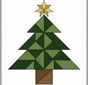 Green Christmas tree with a gold star barn quilt pattern