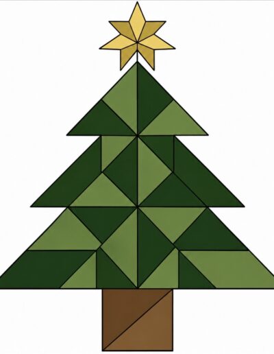 Green Christmas tree with a gold star barn quilt pattern