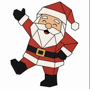 Dancing cartoon Santa in a red suit barn quilt pattern