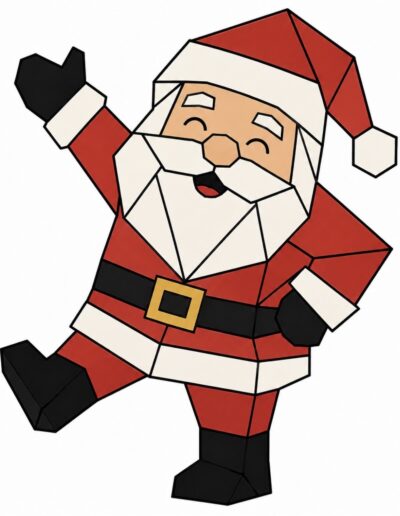 Dancing cartoon Santa in a red suit barn quilt pattern