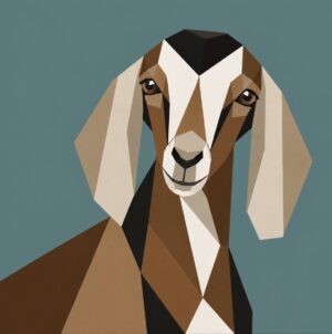 Nubian goat head barn quilt pattern in brown and cream on teal