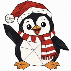 Penguin in a Santa hat and red striped scarf barn quilt pattern