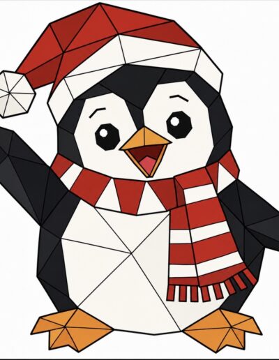 Penguin in a Santa hat and red striped scarf barn quilt pattern