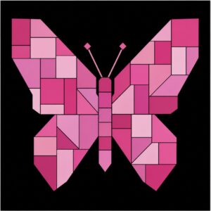 Pink butterfly barn quilt pattern in shades of pink on a black background