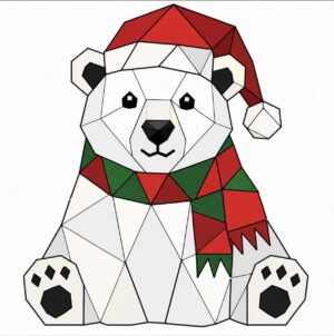 Polar bear in a Santa hat and red and green scarf barn quilt pattern