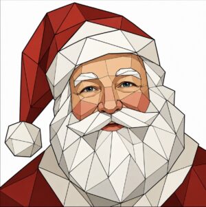 Realistic Santa Claus face barn quilt pattern with a white beard and red hat
