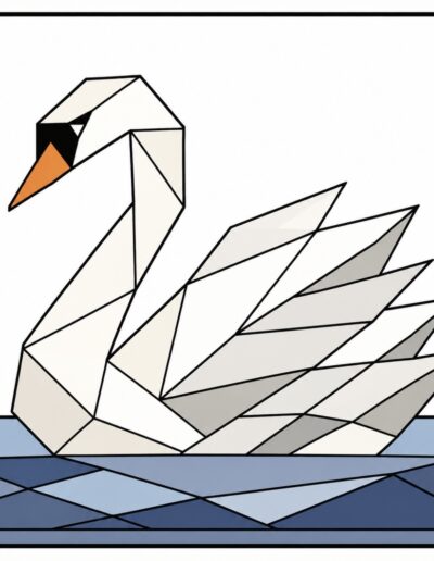 White swan on blue water barn quilt pattern