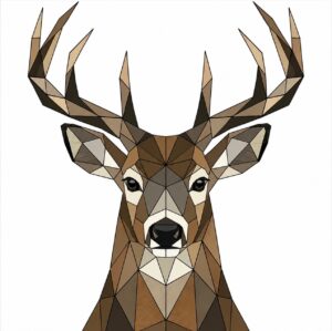 Whitetail buck deer head barn quilt pattern with large antlers in brown and tan