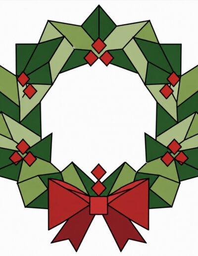 Green Christmas wreath with a red bow barn quilt pattern